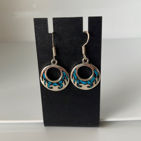 Jewelry - Sterling Silver and Turquoise/Onyx accent inlay earrings